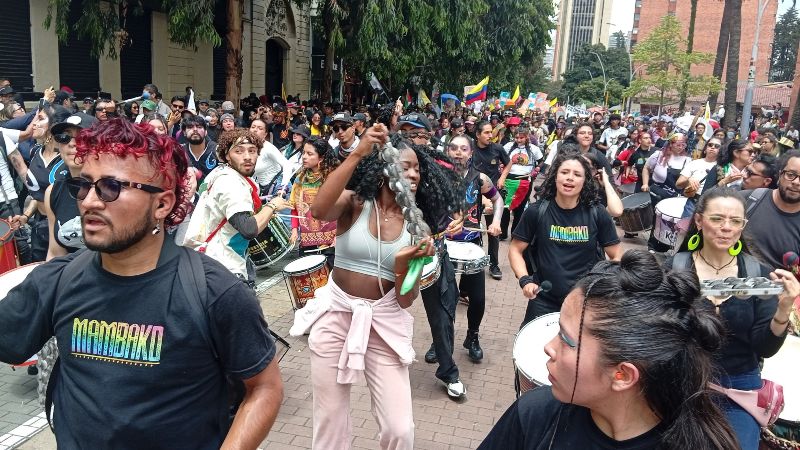 Protesters in the streets of Bogota